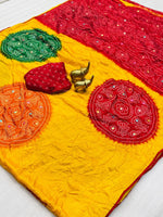 Moss Bandhani Print Saree - Yellow with multi color