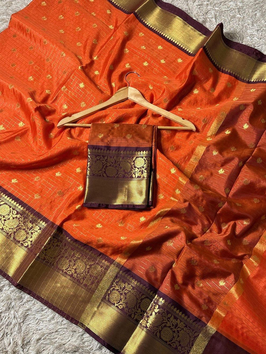 Trending Checks Design Semi Kanchi Sarees