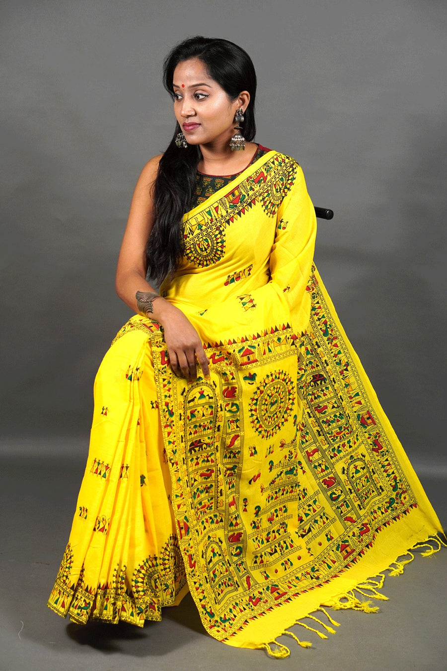 khadi by cotton - Madhubani printed sarees , yellow