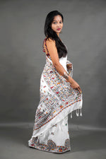 khadi by cotton - Madhubani printed sarees , white
