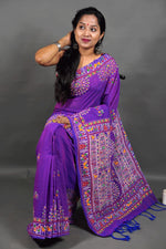 khadi by cotton - Madhubani printed sarees , purple