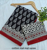 Hand block printed cotton mul saree with blouse.