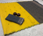 Soft linen cotton saree -Yellow