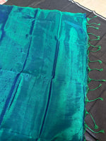 Trendy Tissue raga silk Peacock Blue with same color tussel