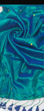 Trendy Tissue raga silk Peacock Blue with same color tussel