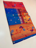 Pure Silk paithani Morpoppat Peacock border Brocade.