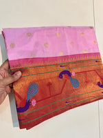 Pure Silk paithani Morpoppat Peacock border Brocade.