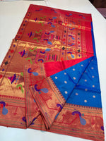 Pure Silk paithani Morpoppat Peacock border Brocade.