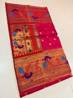 Pure Silk paithani Morpoppat Peacock border Brocade.