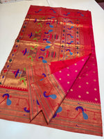 Pure Silk paithani Morpoppat Peacock border Brocade.