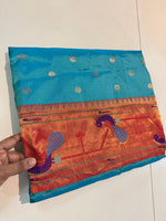 Pure Silk paithani Morpoppat Peacock border Brocade.