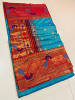 Pure Silk paithani Morpoppat Peacock border Brocade.
