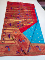 Pure Silk paithani Morpoppat Peacock border Brocade.