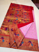 Pure Silk paithani Morpoppat Peacock border Brocade.