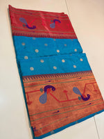 Pure Silk paithani Morpoppat Peacock border Brocade.
