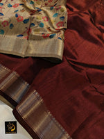 TUSSAR saree with zari border and  Kalamkari styled pallu and blouse.