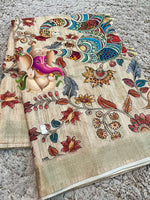 Tussar silk pretty kalmkari applique designs
