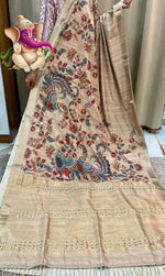 Tussar silk pretty kalmkari applique designs