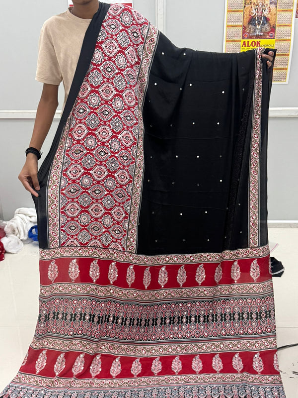 Beautiful Ajarakh print with Real mirror work