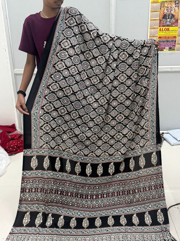 Beautiful Ajarakh print with Real mirror work
