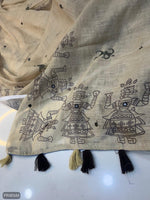 Soft Linen Cotton Saree With Aari Mirror Work