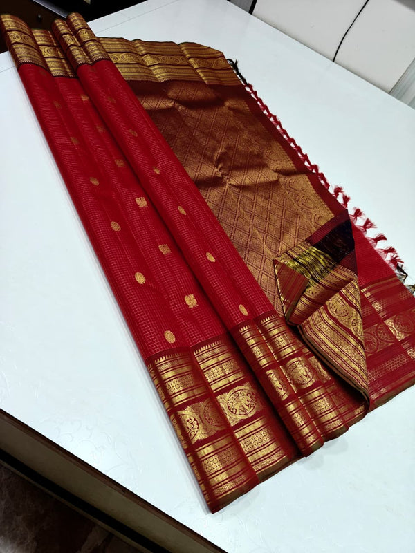 Pure kanchipuram silk sarees handwoven with 2 g pure jari