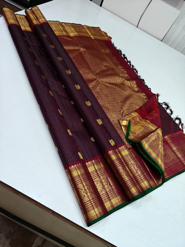 Pure kanchipuram silk sarees handwoven with 2 g pure jari