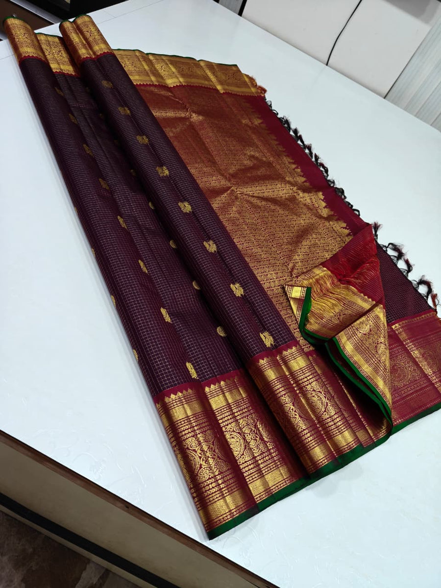Pure kanchipuram silk sarees handwoven with 2 g pure jari