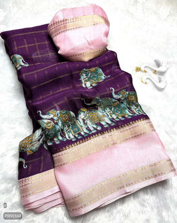 semi mysore silk saree with contrast border and blouse
