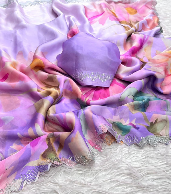 Beautiful Soft Silk fancy saree With Cut Work & stone work