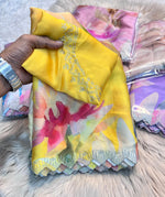Beautiful Soft Silk fancy saree With Cut Work & stone work