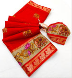 Soft silk with elephant prints(tanjore paint model)