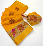 Soft silk with elephant prints(tanjore paint model)