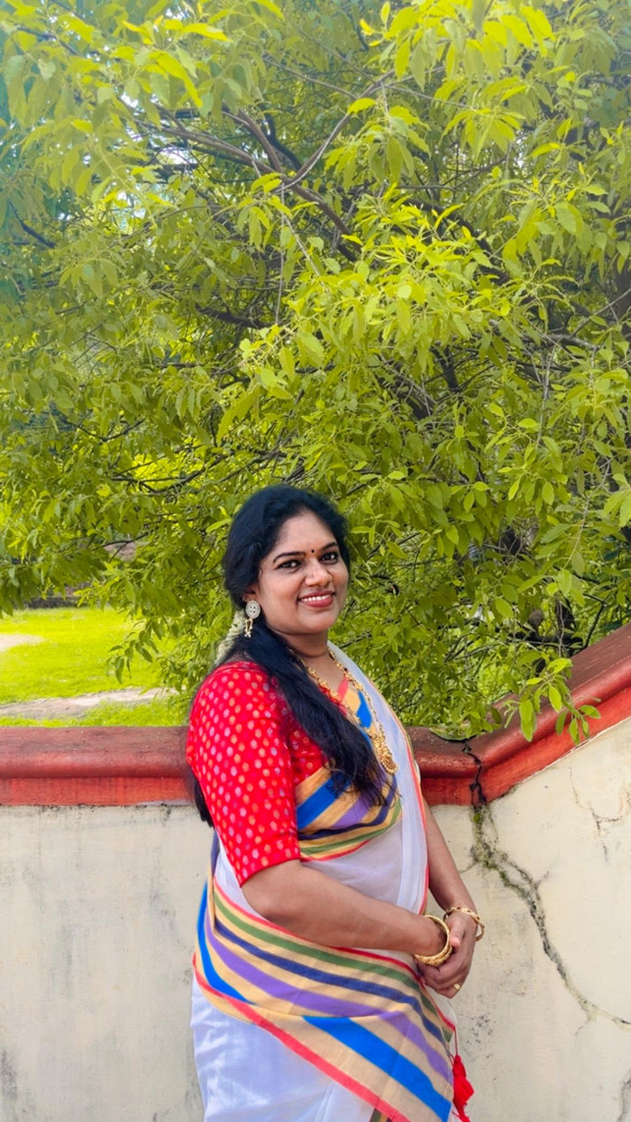 Customer wearing Go/mulcotton.soft saree